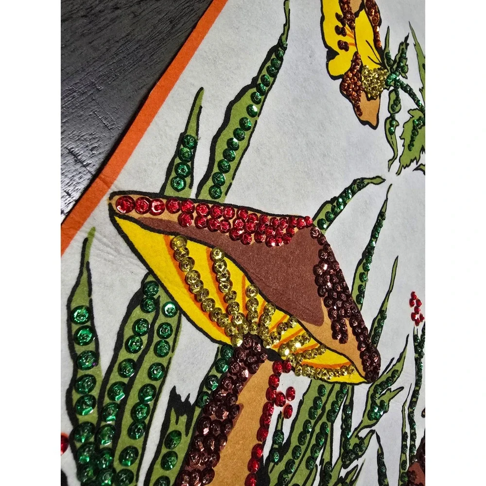 Vintage‎ 1982 Felt Wall Calendar with Sequins, Mushrooms & Floral Design